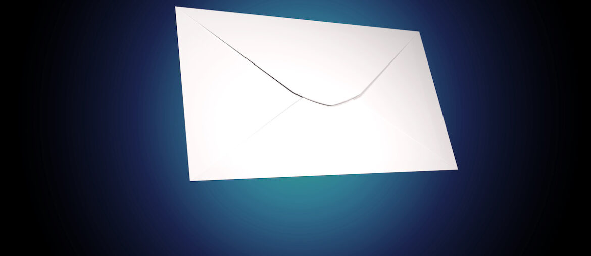 white envelop on a dark black and blue background