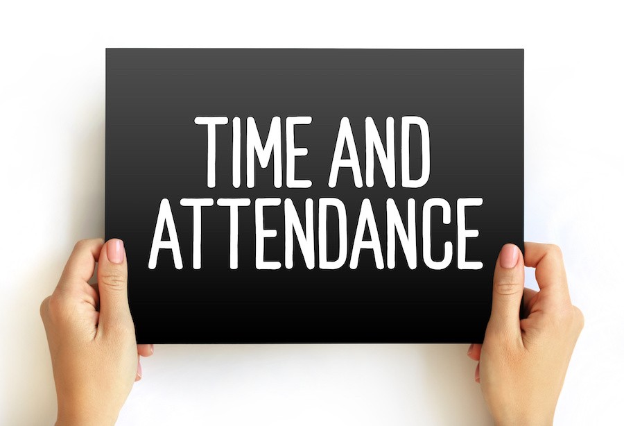 time and attendance text on card for concept of why being on time to work is important